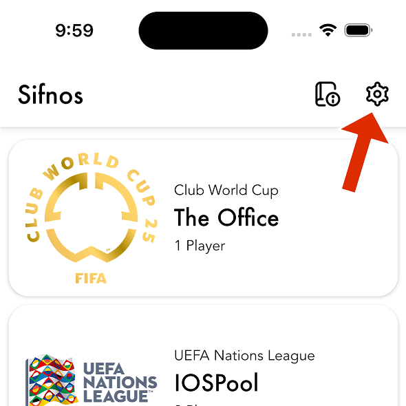 Step 1: Open settings in Sifnos app